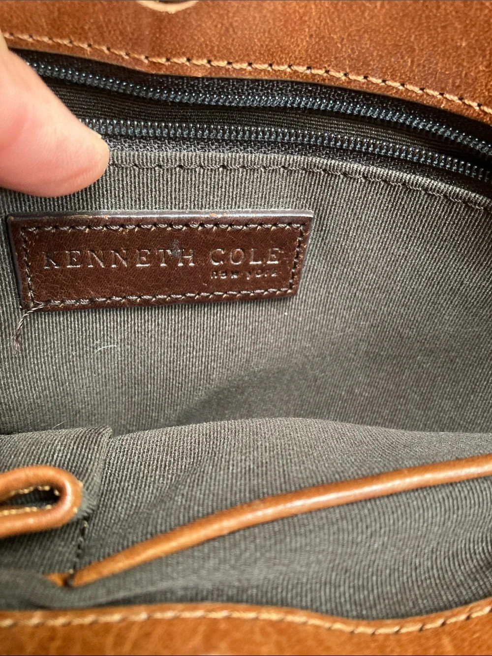 Kenneth Cole Braided Handle Chestnut Leather Tote Style HandBag